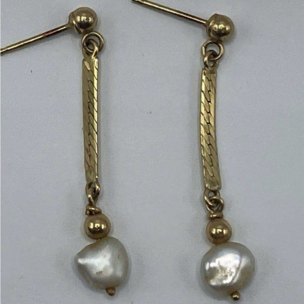 14k stamped gold and culture pearl earrings